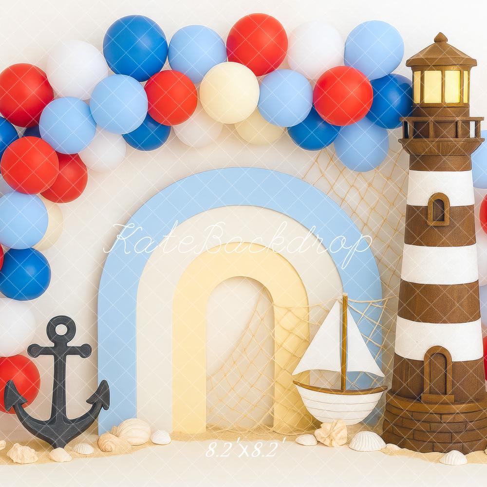 Kate Lighthouse Sailboat Anchor Balloons Backdrop Designed by Mini MakeBelieve