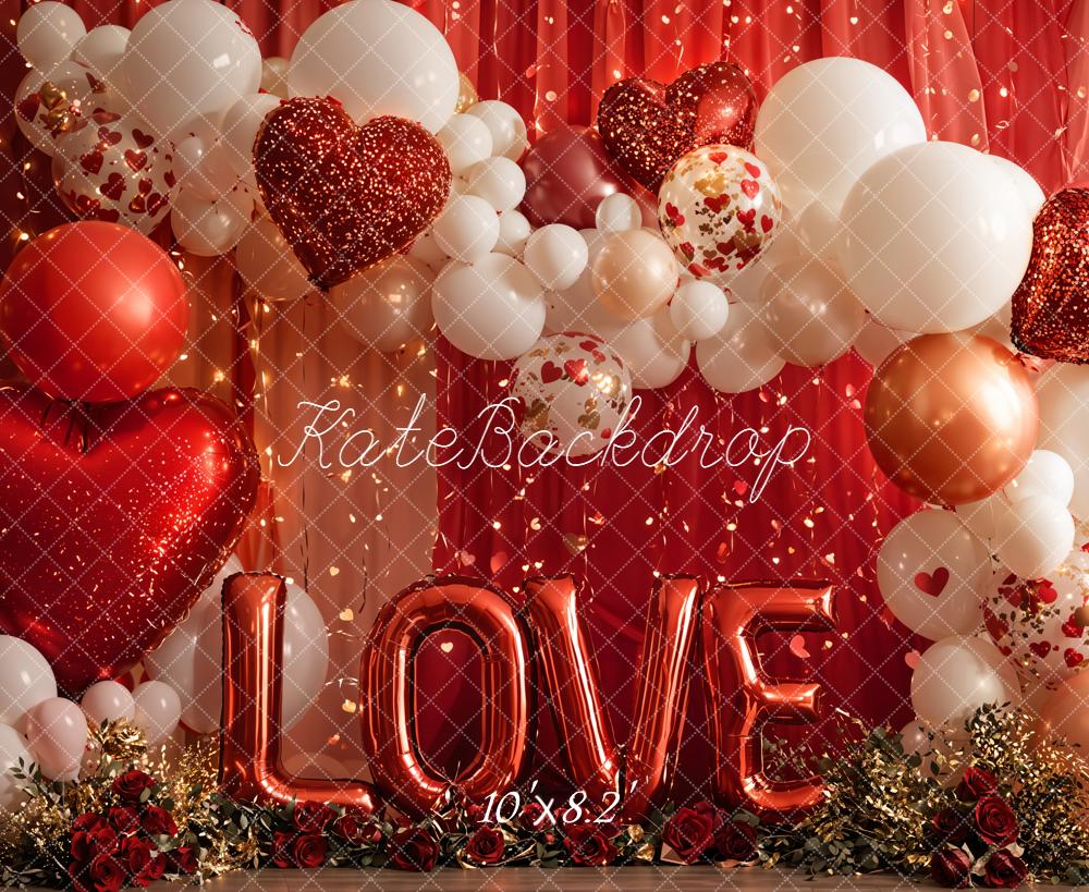 Kate Valentines Red Hearts Balloons LOVE Backdrop Designed by Emetselch