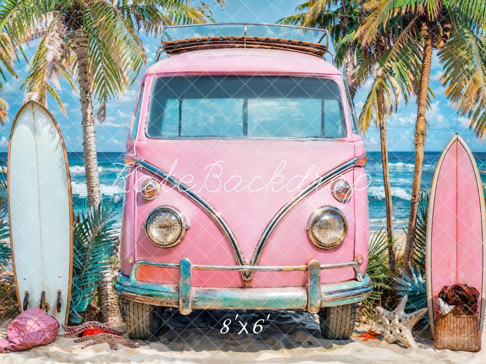 Kate Summer Pink Van Surfboards Beach Backdrop Designed by Emetselch