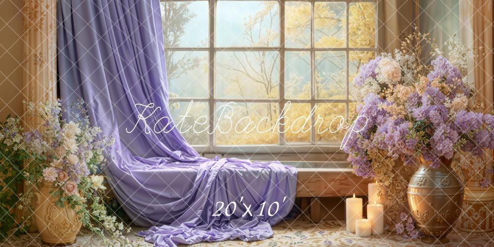 Kate Window Lilac Curtain Floral Arrangement Backdrop Designed by Emetselch