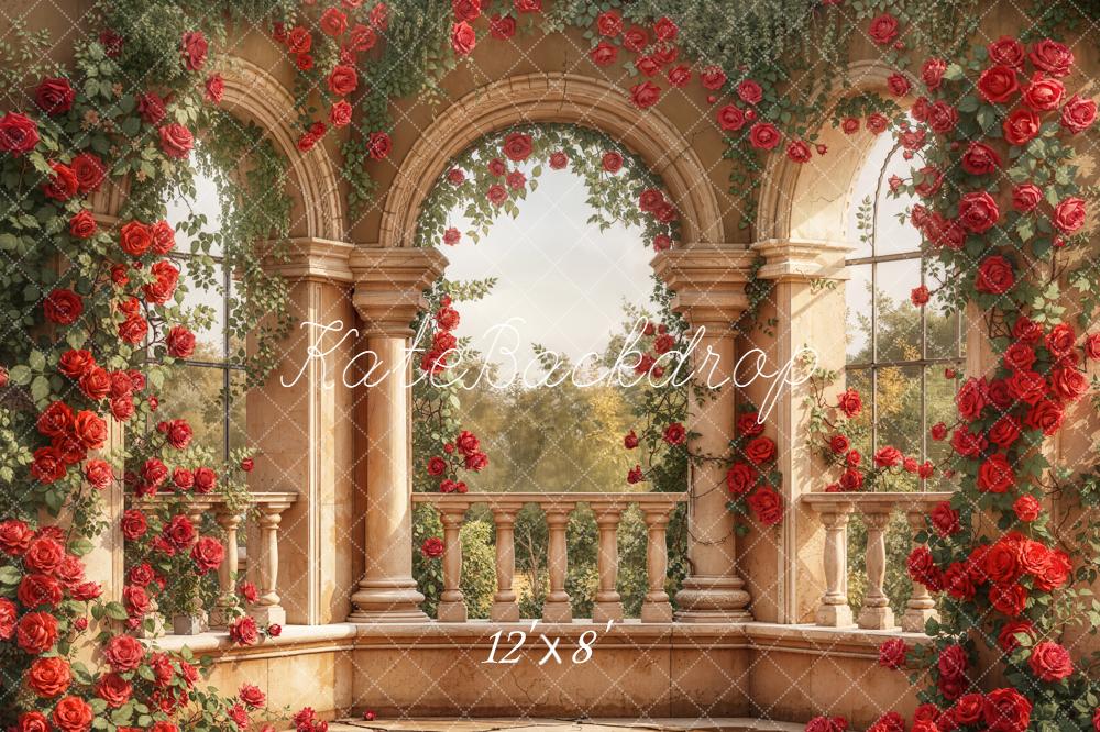 Kate Stone Arch Red Roses Garden Backdrop Designed by Emetselch