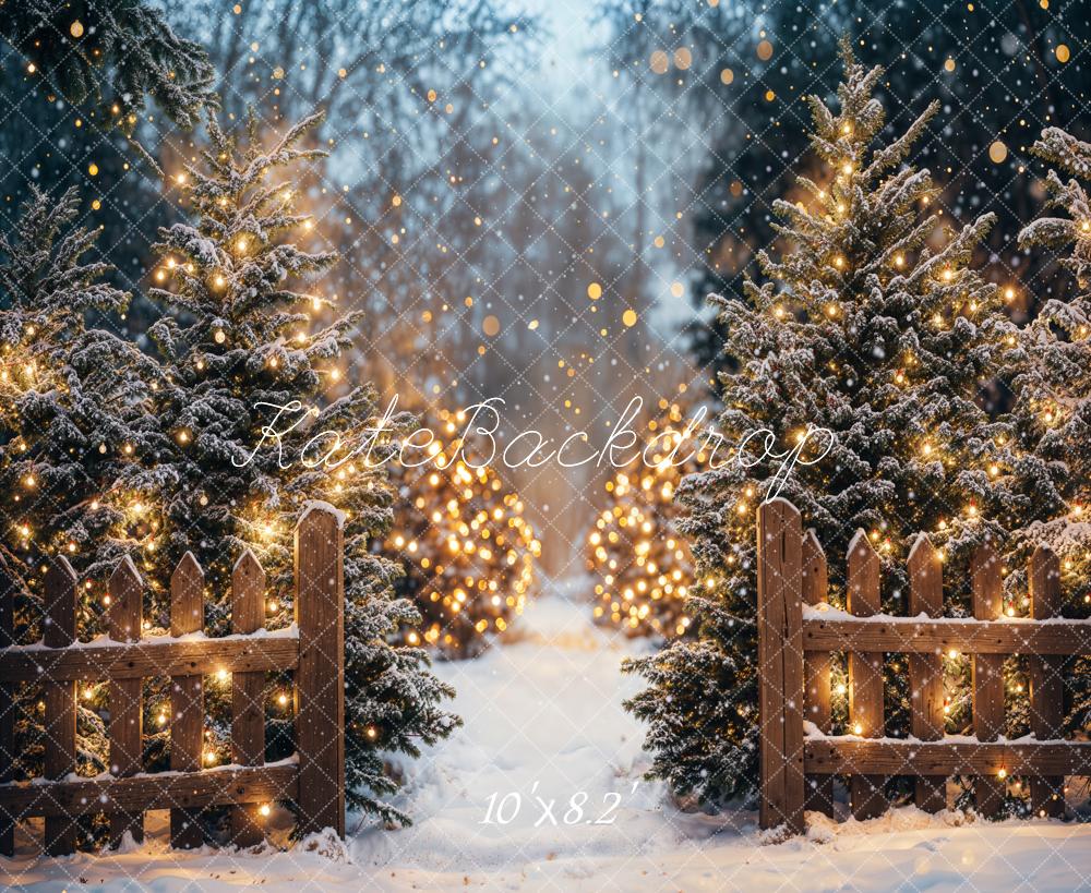 Kate Christmas Snowy Trees Lights Backdrop Designed by Emetselch - Kate Backdrop AU