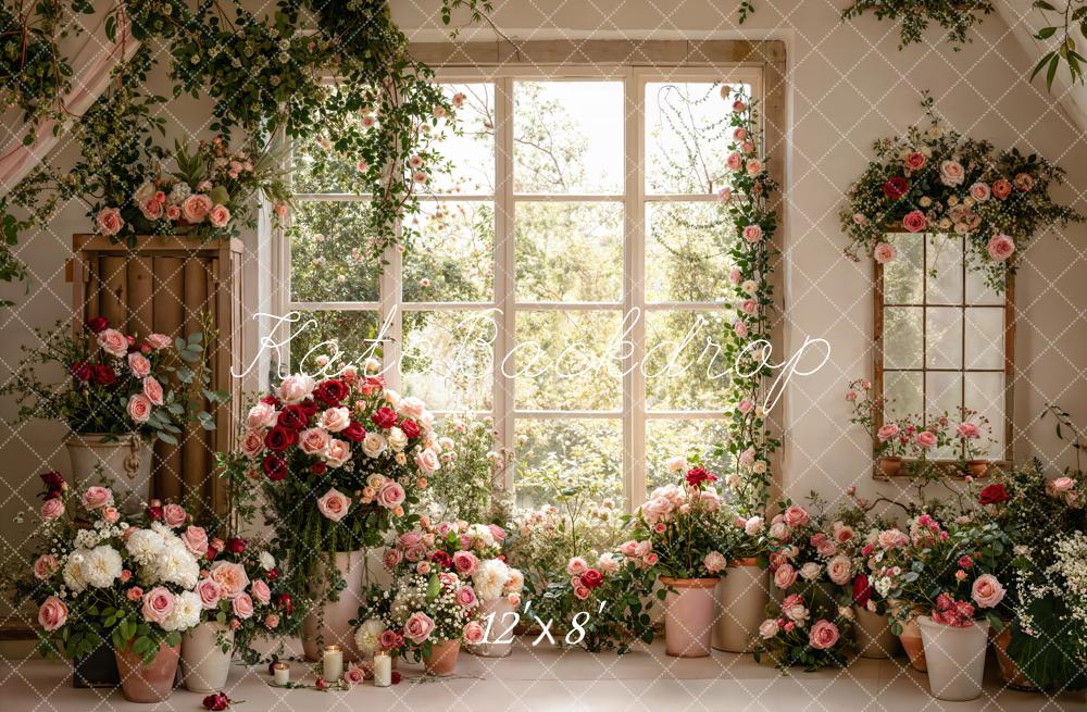 Kate Flower Spring Window Fleece Backdrop Designed by Emetselch