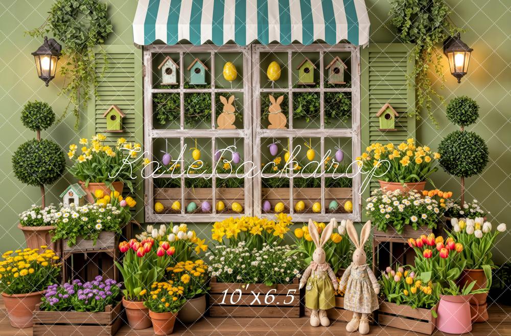 Kate Easter Bunny Window Birdhouses Flowers Backdrop Designed by Patty Roberts