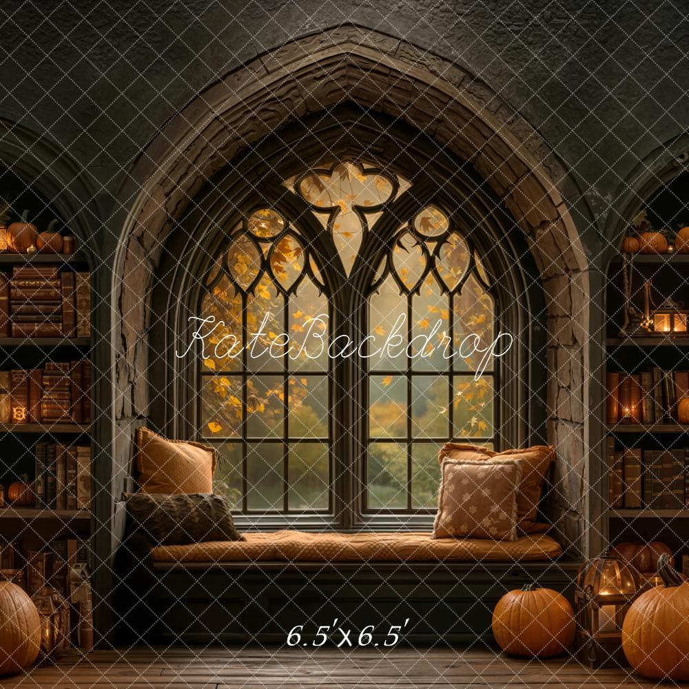Kate Halloween Pumpkins Window Bookshelves Backdrop Designed by Emetselch