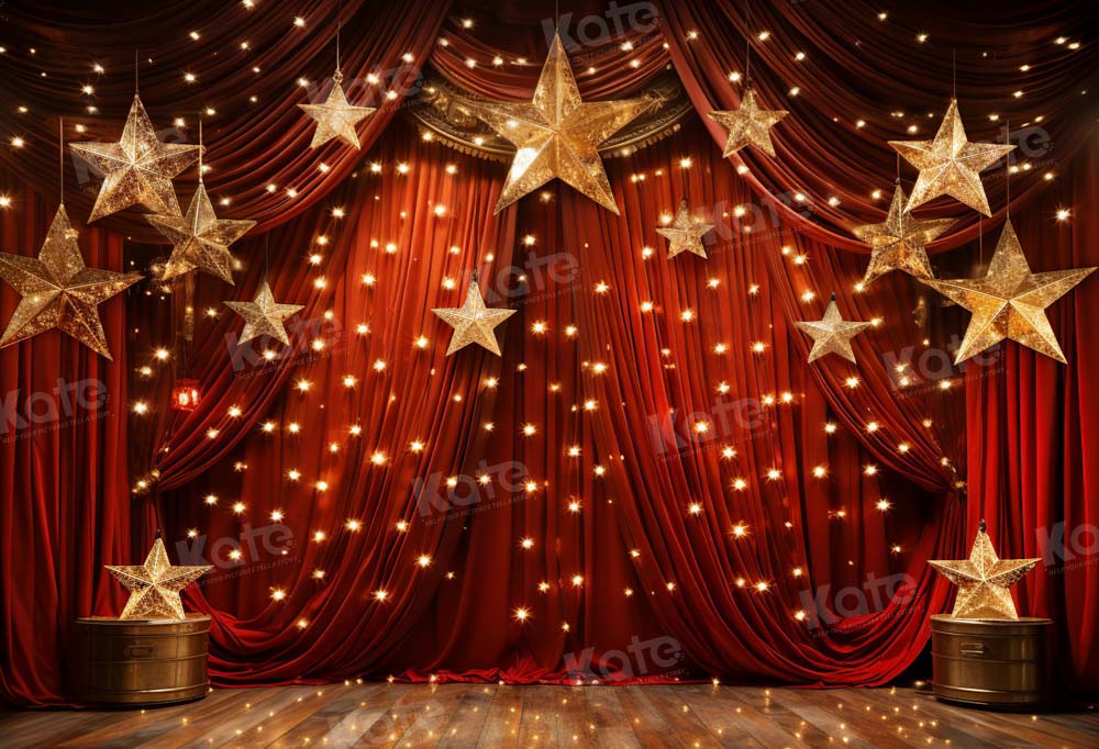 Kate Red Curtains Gold Stars Stage Backdrop Designed by Chain - Kate Backdrop AU