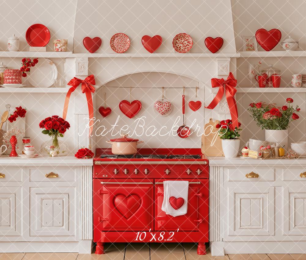Kate Valentines Red Kitchen Heart Fleece Backdrop Designed by Emetselch