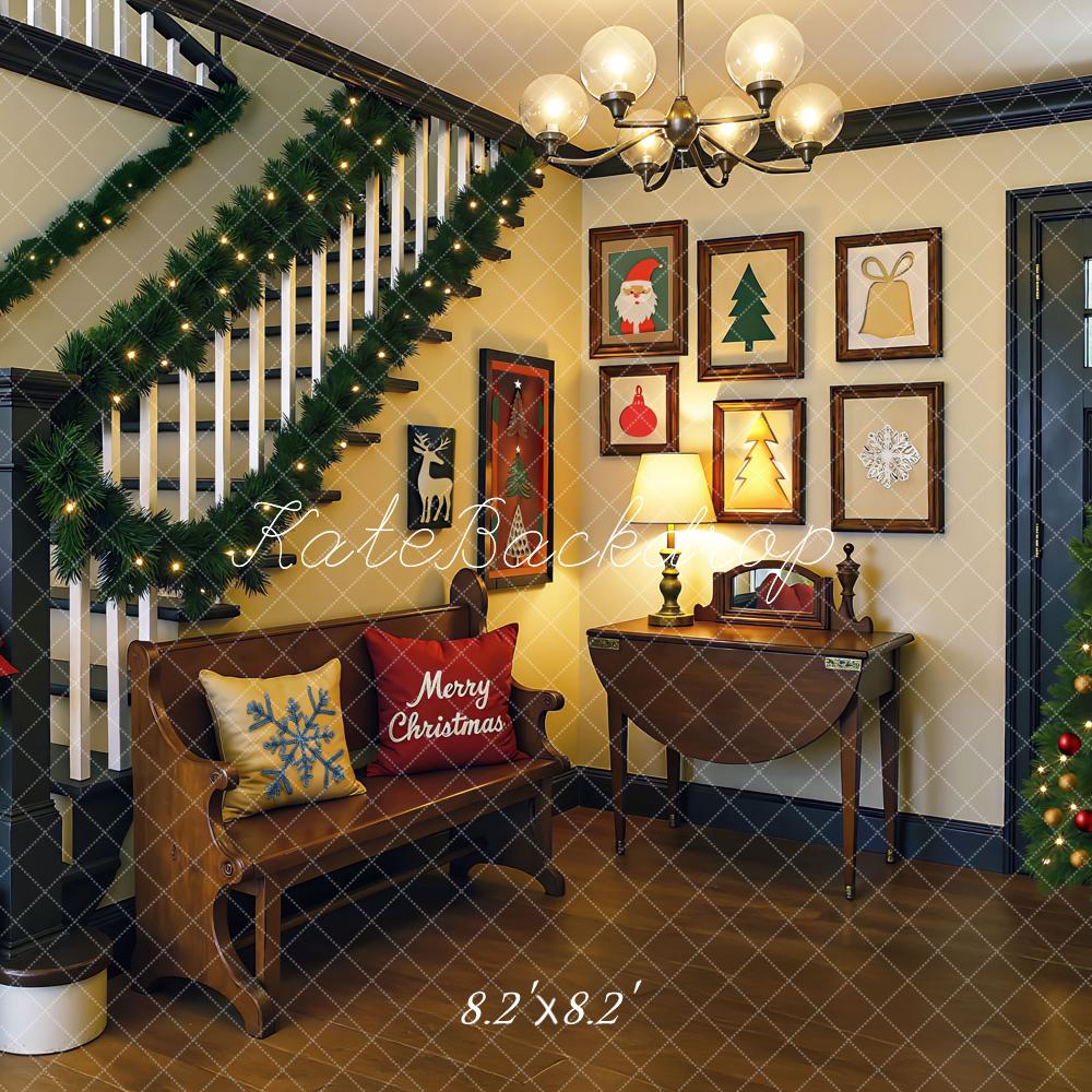 Kate Christmas Lounge Tree Garland Stairs Backdrop Designed by Mini MakeBelieve - Kate Backdrop AU