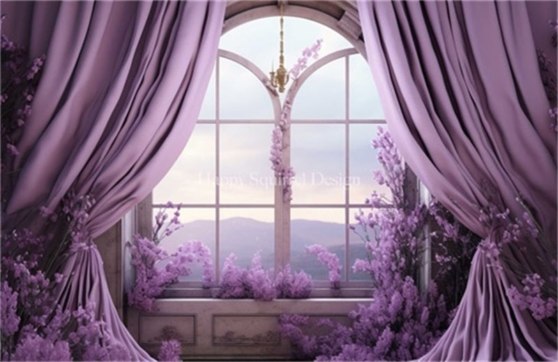 Kate Lavender Curtains Window Floral Backdrop Designed by Happy Squirrel Design - Kate Backdrop AU