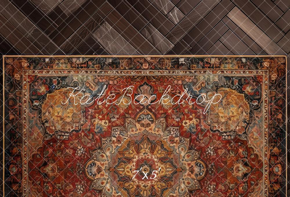 Kate Vintage Rug Dark Herringbone Backdrop Designed by Mandy Ringe