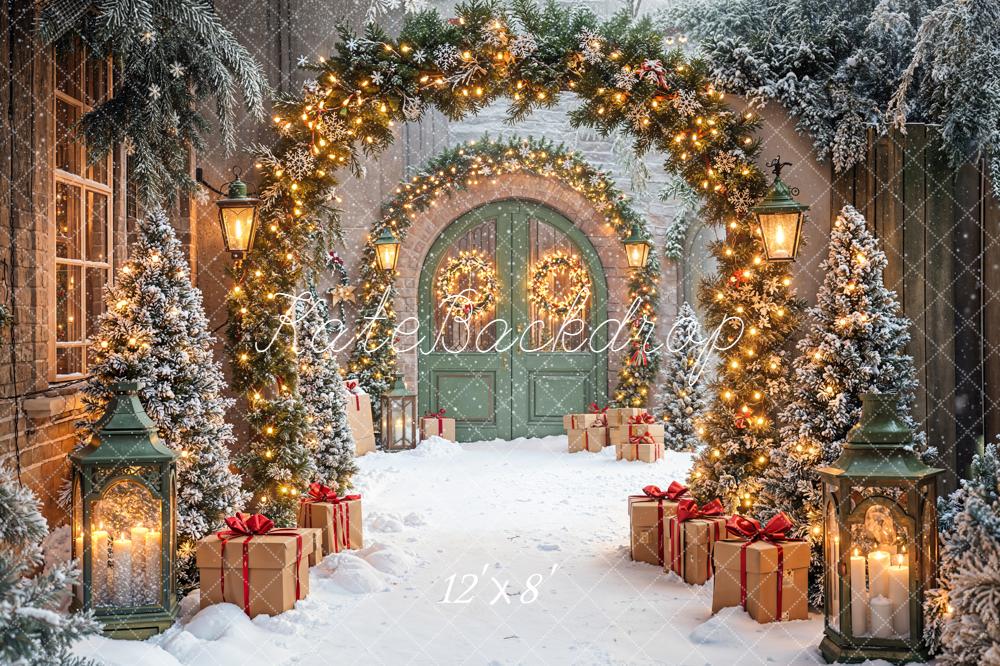 Kate Christmas Snowy Arch Fleece Backdrop Designed by Emetselch