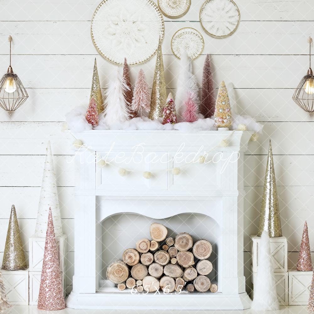 Kate Christmas White Fireplace Log Stack Backdrop Designed by Mandy Ringe