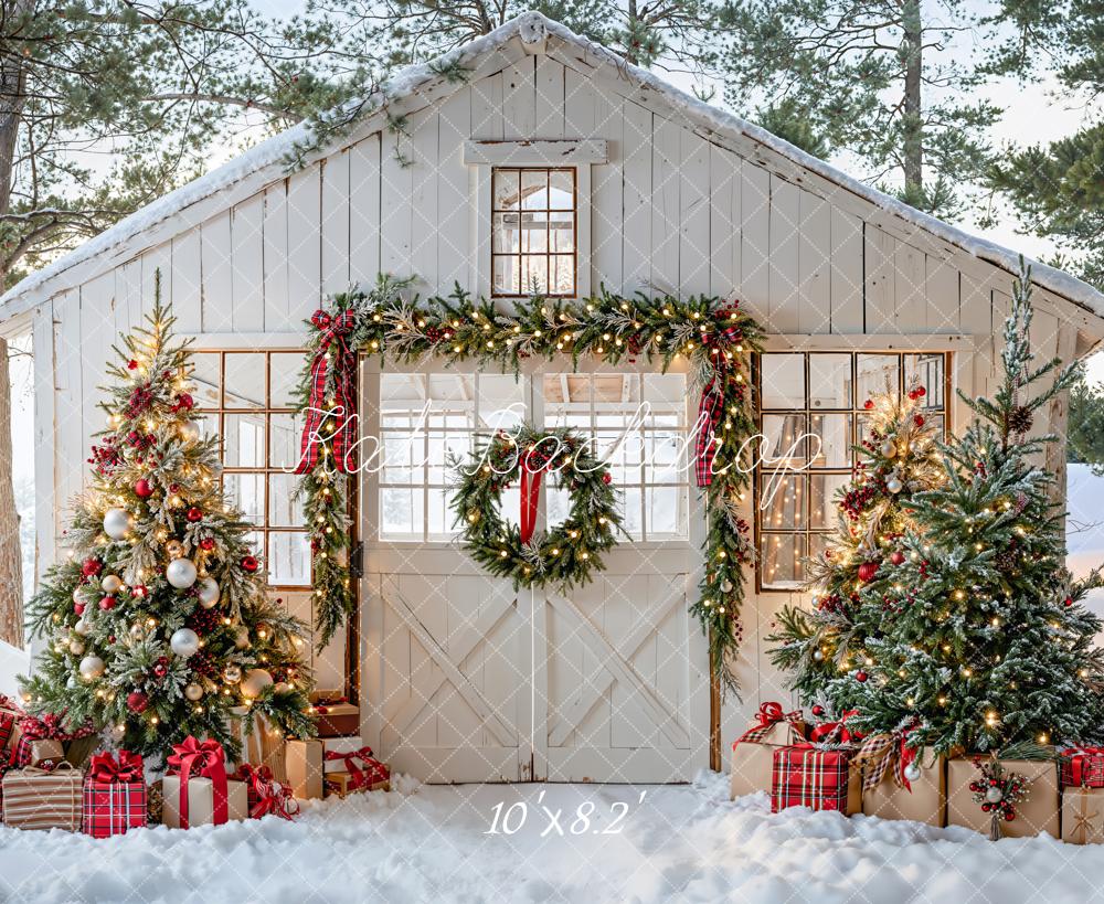 Kate Christmas Snow House Trees Presents Backdrop Designed by Emetselch - Kate Backdrop AU