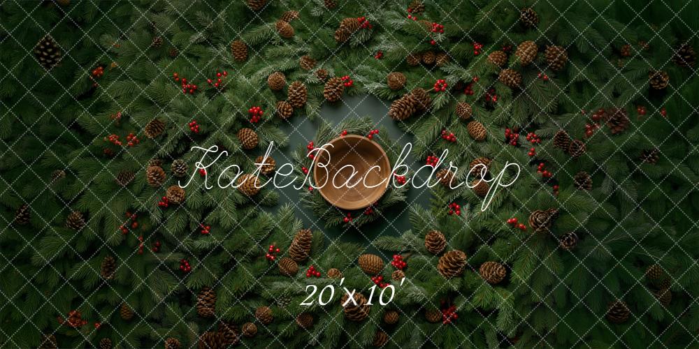 Kate Christmas Pinecones Red Berries Greenery Backdrop Designed by Chain