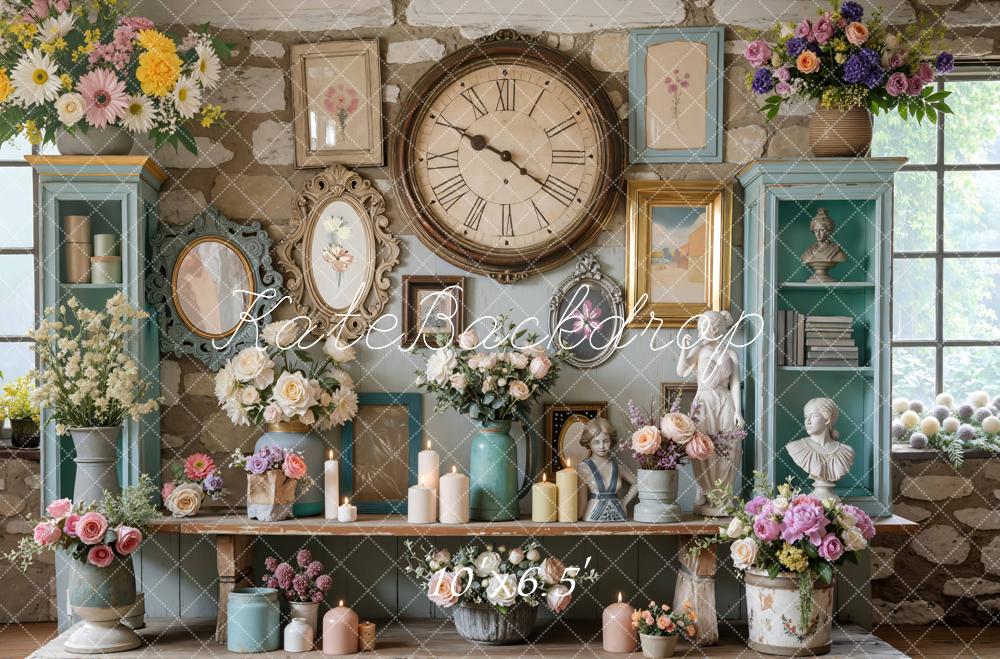 Kate Vintage Spring Clock Cabinets Backdrop Designed by Mini MakeBelieve