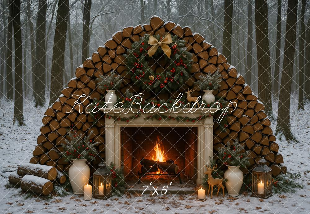 Kate Winter Firewood Fireplace Forest Backdrop Designed by Ashley Paul