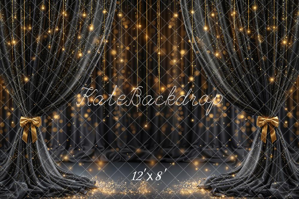 Kate Black Curtain Bokeh Sparkle Fleece Backdrop Designed by Emetselch