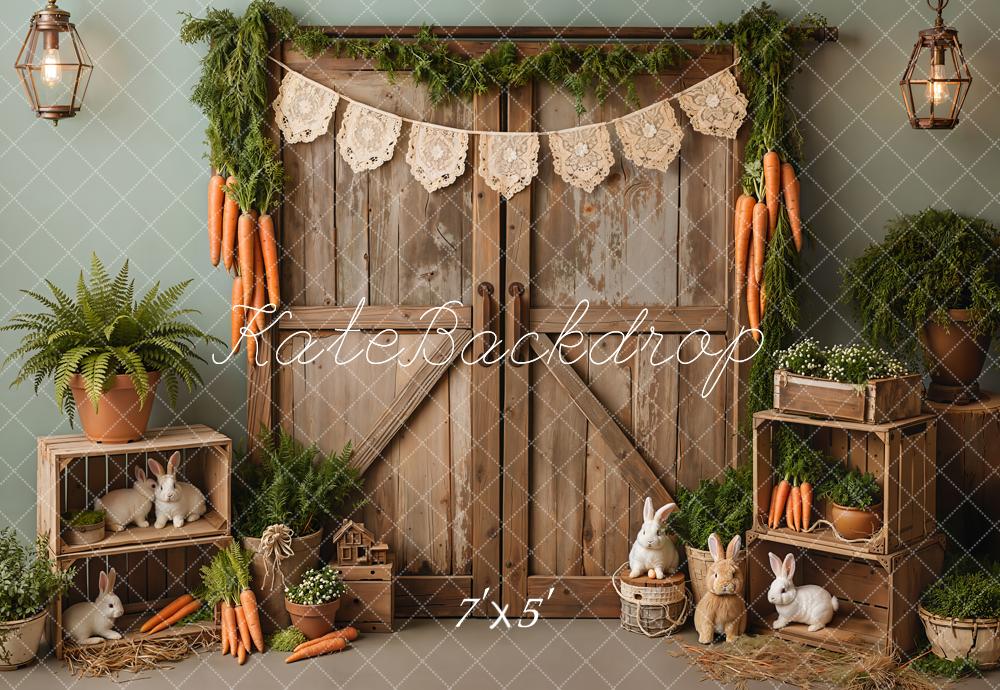 Kate Easter Bunny Barn Carrots Greenery Backdrop Designed by Emetselch