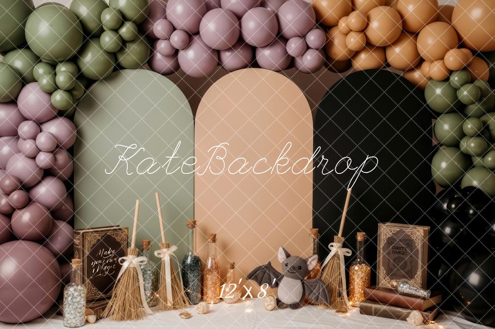 Kate Halloween Balloons Brooms Bat Backdrop Designed by Patty Roberts