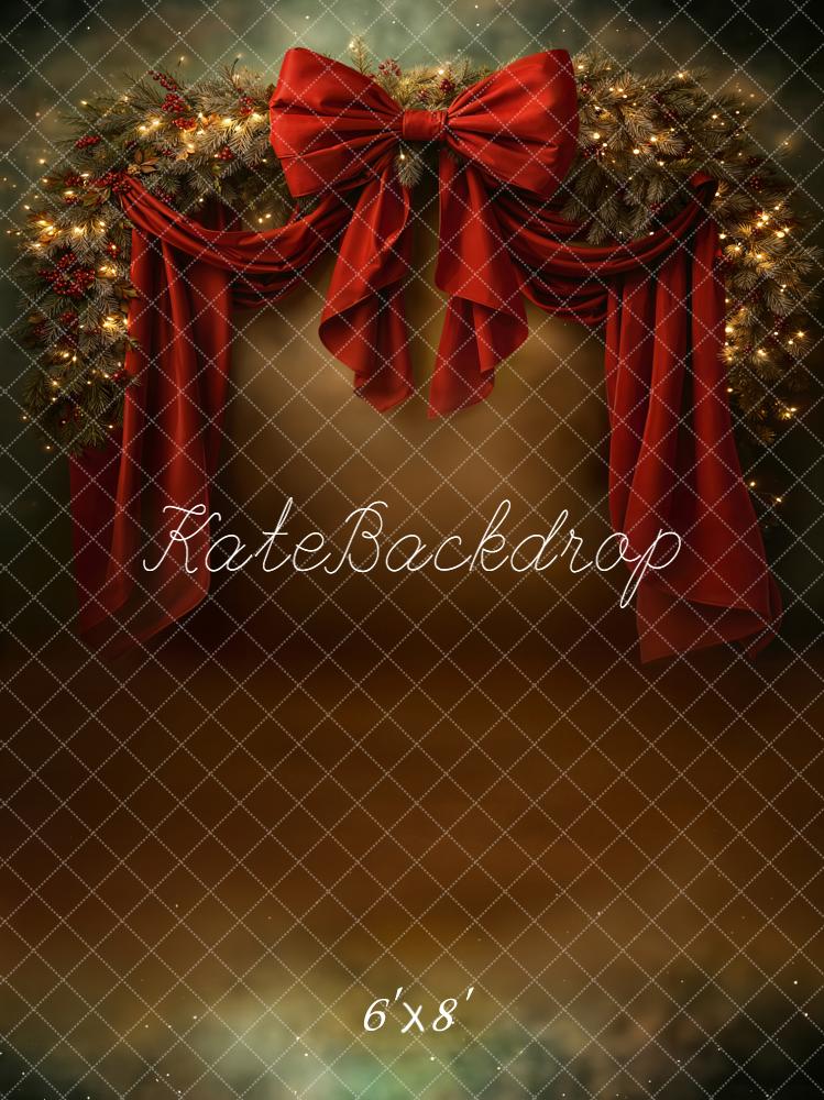 Kate Christmas Red Bow Pine Garland Backdrop Designed by Chain - Kate Backdrop AU