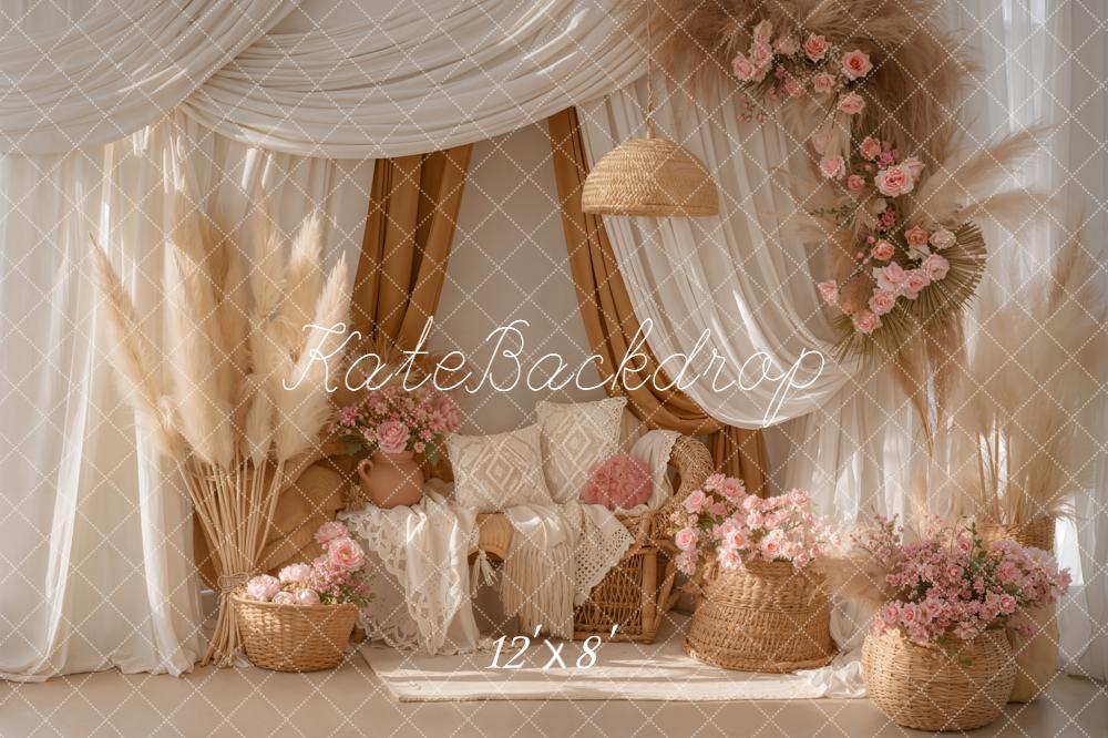 Kate Boho Pampas Grass Flowers Backdrop Designed by Emetselch