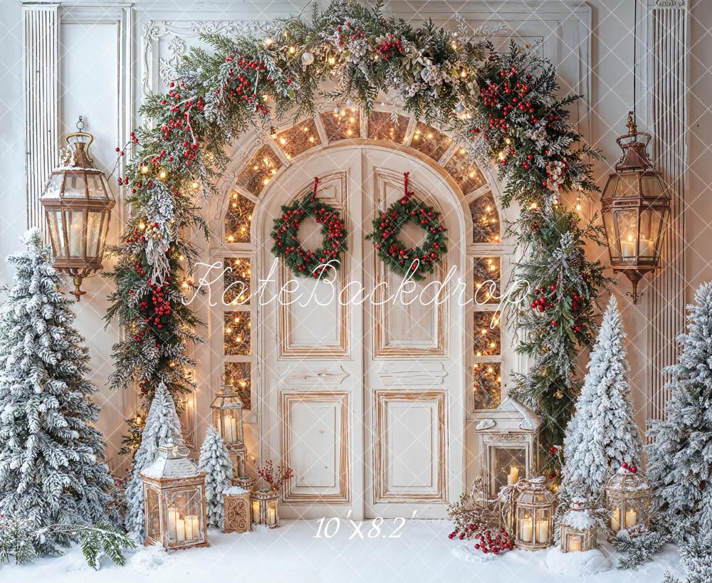 Kate Christmas Door Wreath Snowy Trees Backdrop Designed by Emetselch