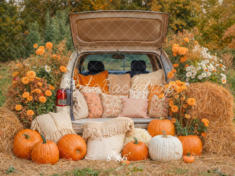 Kate Fall Truck Hay Bales Pumpkins Backdrop Designed by Emetselch