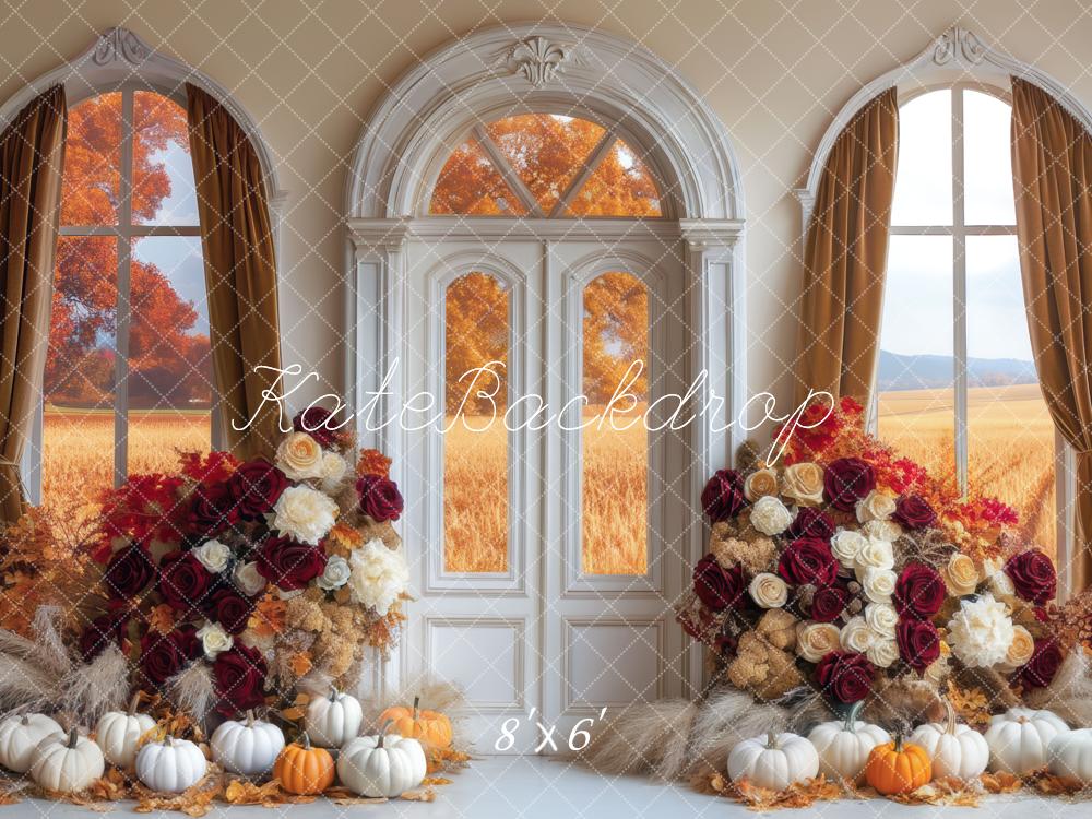 Kate Fall Pumpkins Arched Windows Backdrop Designed by Mini MakeBelieve - Kate Backdrop AU