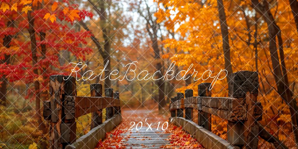 Kate Autumn Bridge Wooden Pathway Backdrop Designed by Emetselch