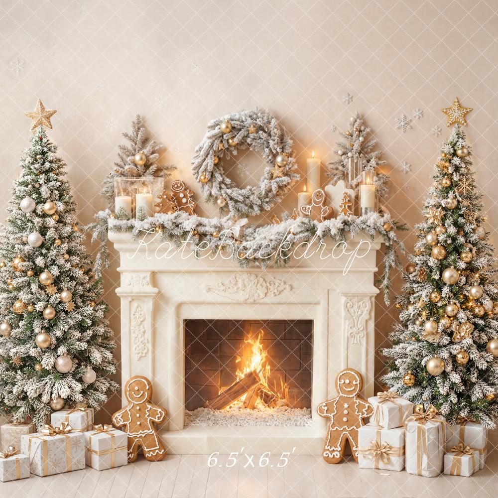 Kate Christmas Fireplace Wreath Presents Backdrop Designed by Emetselch