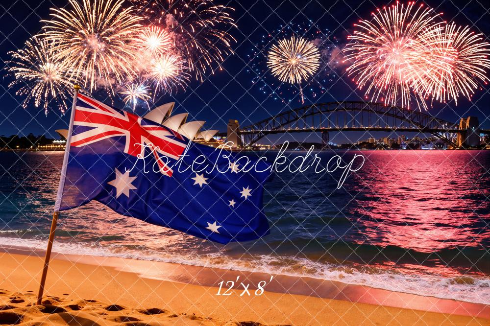 Kate Australia Day Fireworks Beach Night Backdrop Designed by Chain