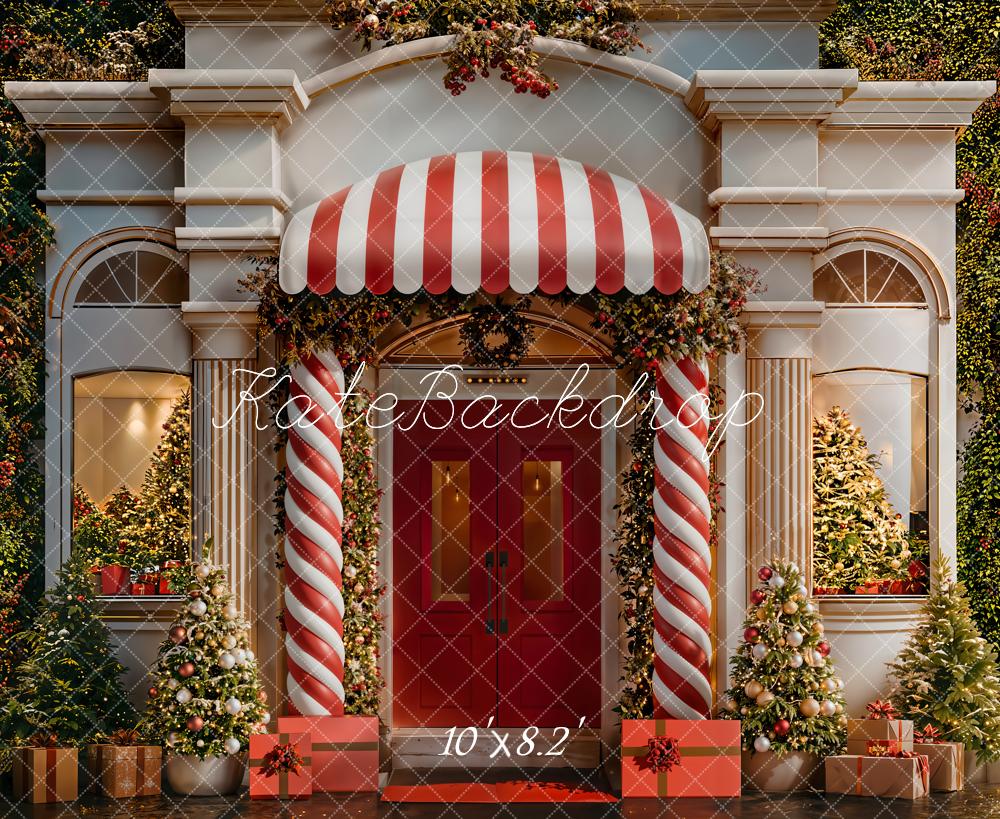Kate Christmas Red Door Candy Cane Columns Backdrop Designed by Emetselch