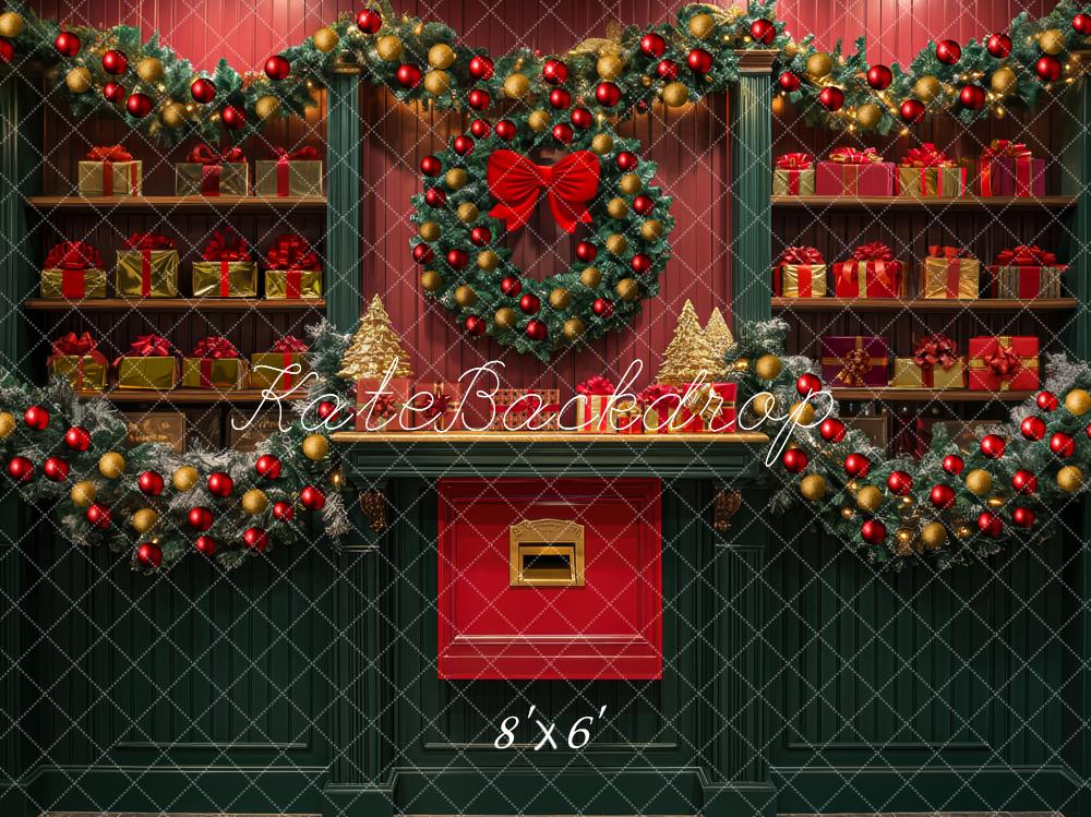 Kate Christmas Gift Wreath Garland Red Backdrop Designed by Mini MakeBelieve - Kate Backdrop AU