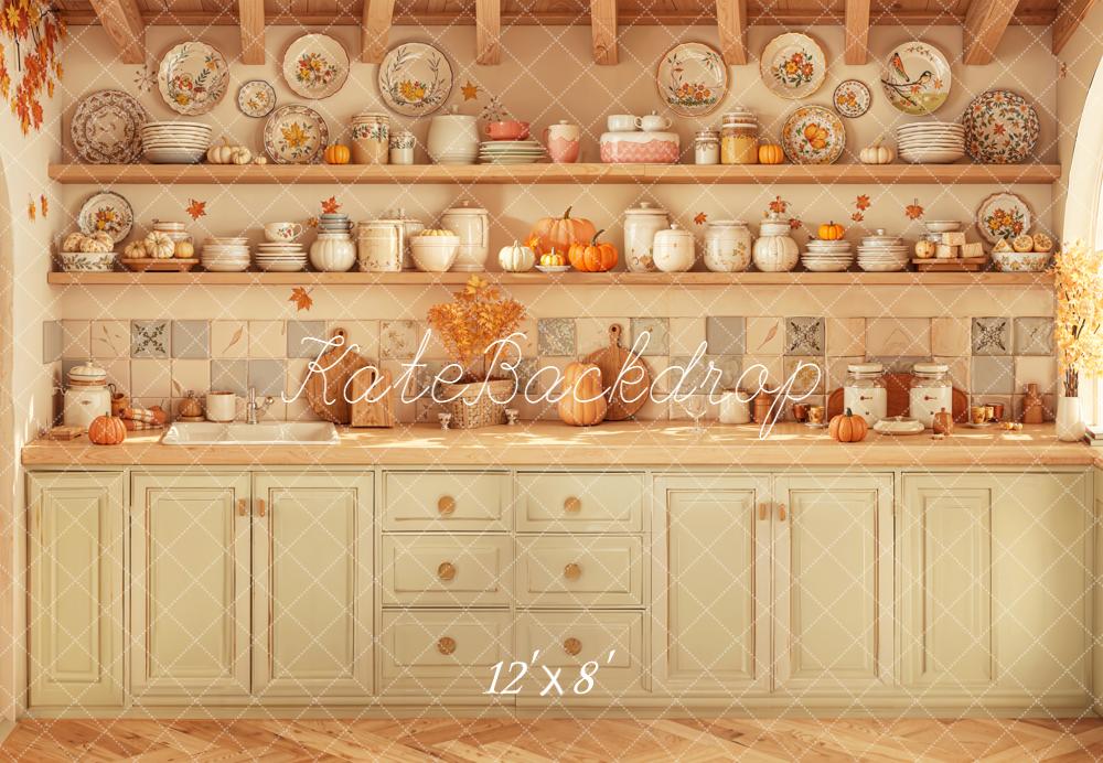 Lightning Deal Kate Autumn Kitchen Pumpkins Backdrop Designed by Emetselch