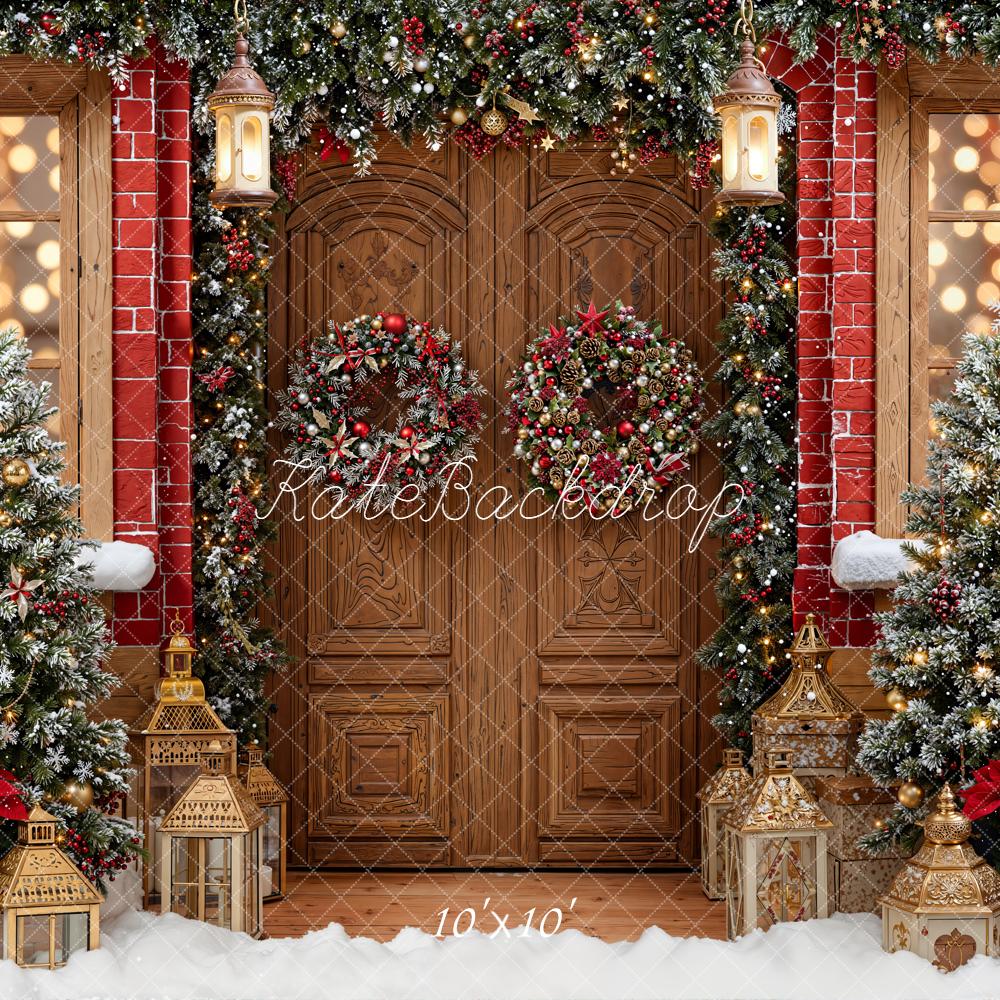 Kate Christmas Door Wreath Snow Backdrop Designed by Emetselch - Kate Backdrop AU