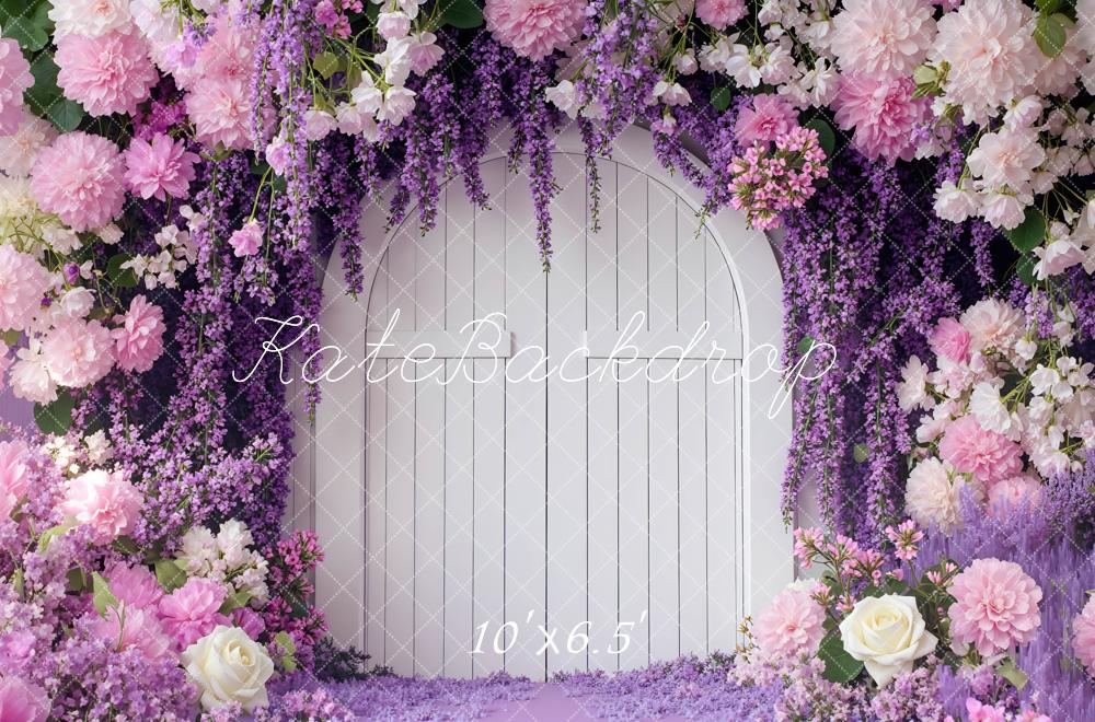 Kate Flower Arch Door Purple Flowers Backdrop Designed by Mini MakeBelieve