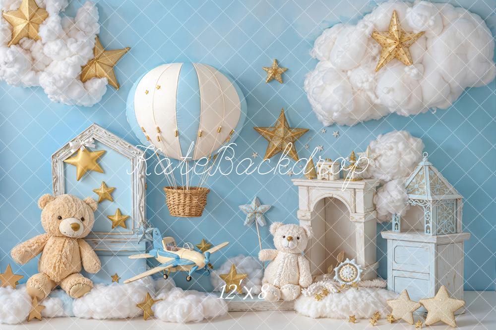 Kate Teddy Bears Hot Air Balloon Stars Clouds Backdrop Designed by Emetselch