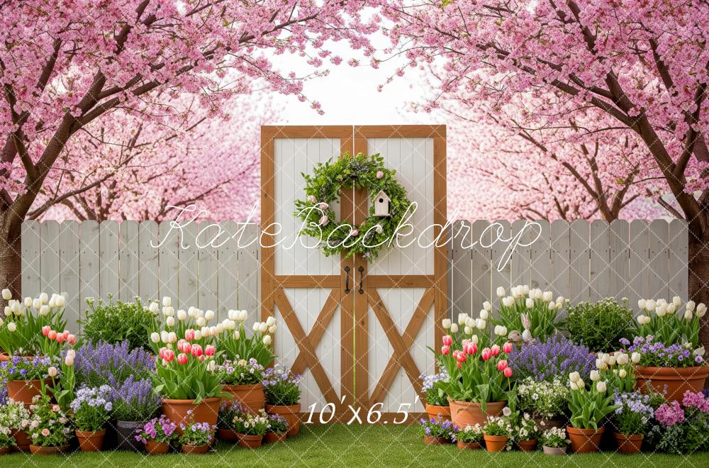 Kate Spring Garden Gate Cherry Blossoms Backdrop Designed by Patty Roberts