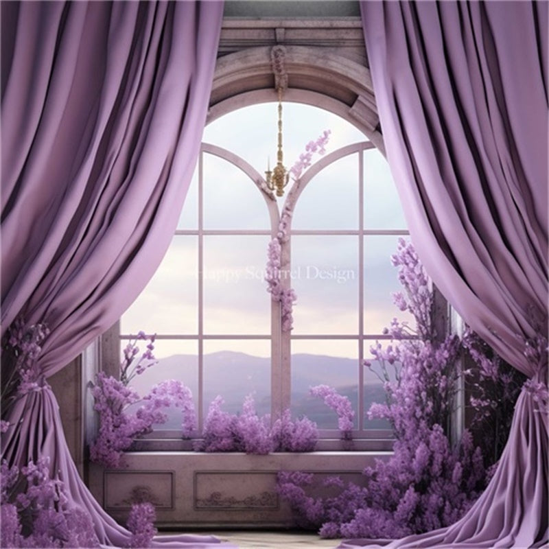 Kate Lavender Curtains Window Floral Backdrop Designed by Happy Squirrel Design - Kate Backdrop AU