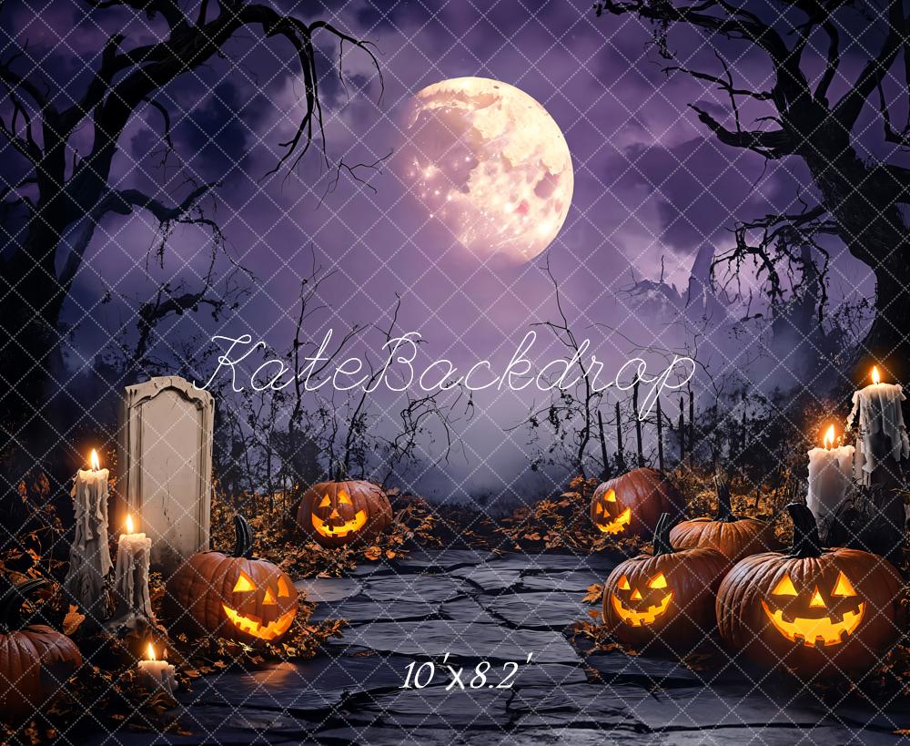 Kate Halloween Pumpkins Candles Moon Backdrop Designed by Emetselch - Kate Backdrop AU