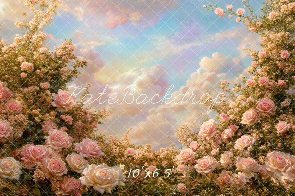 Kate Spring Roses Clouds Fleece Backdrop Designed by Chain