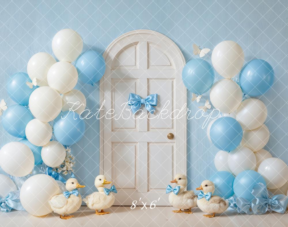 Kate Blue White Balloons Door Ducklings Fleece Backdrop Designed by Emetselch - Kate Backdrop AU