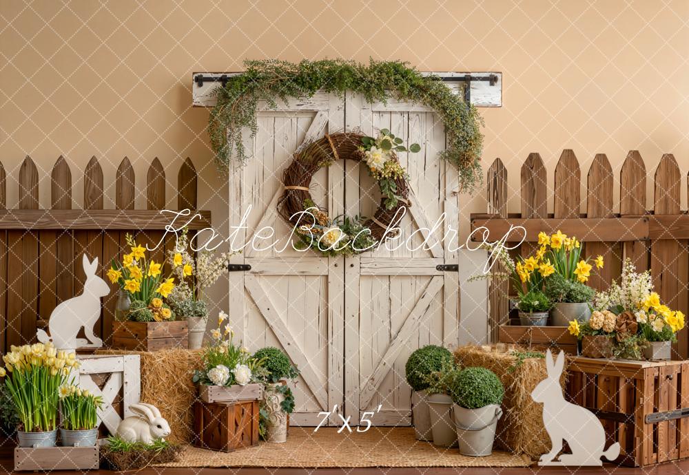 Kate Easter Bunny Barn Door Fence Backdrop Designed by Emetselch