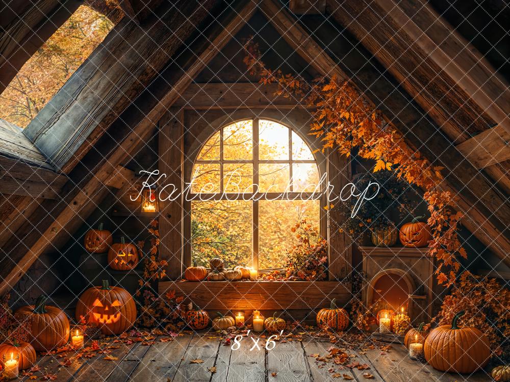 Kate Halloween Pumpkin Window Fleece Backdrop Designed by Emetselch
