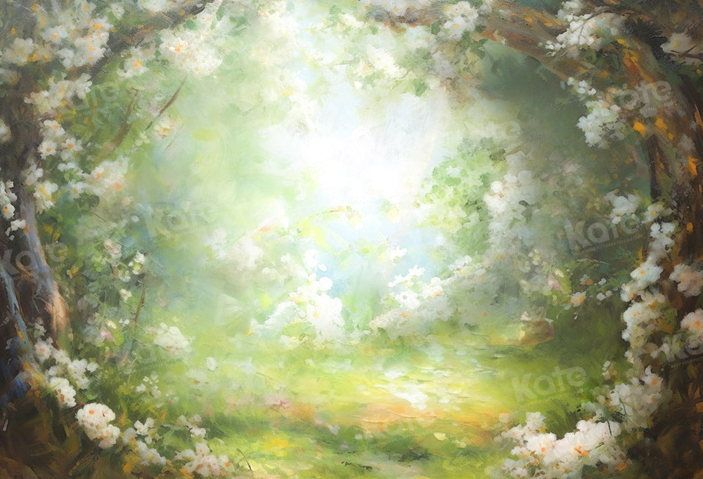 Kate Fine Art Blossoming Flowers Green Backdrop Designed by GQ