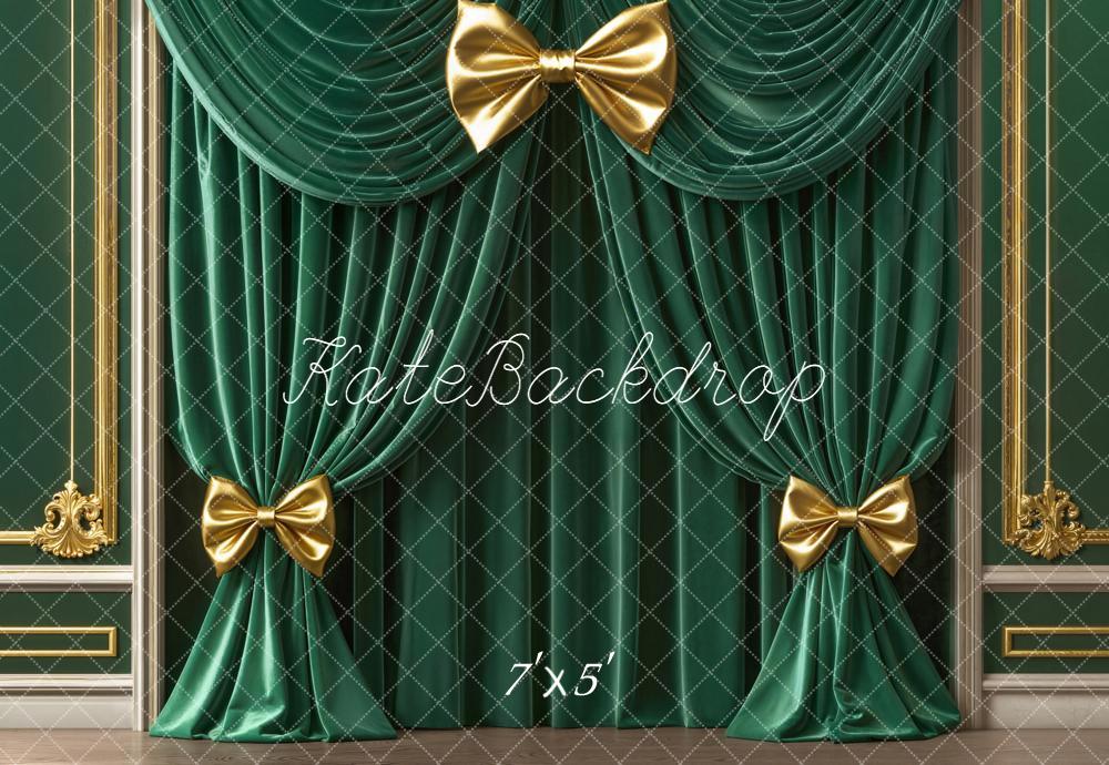Kate Green Curtains Gold Bows Backdrop Designed by Emetselch