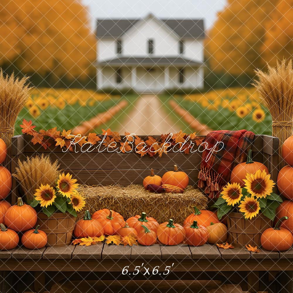 Kate Autumn Pumpkins Sunflowers Hay Backdrop Designed by Mini MakeBelieve - Kate Backdrop AU