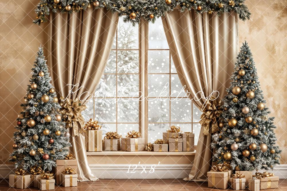 Kate Christmas Trees Window Fleece Backdrop Designed by Emetselch - Kate Backdrop AU