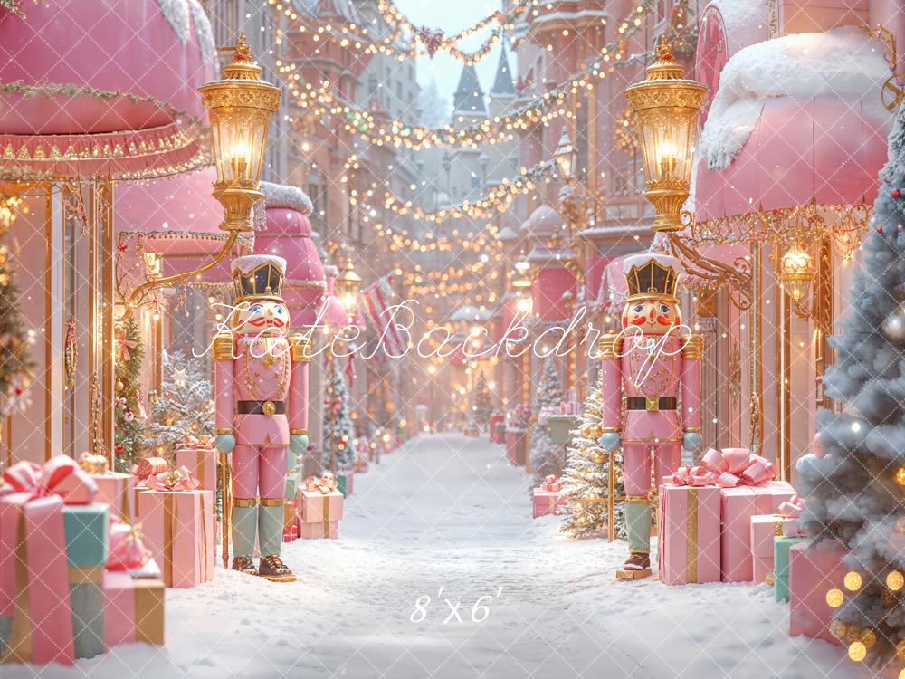 Kate Christmas Nutcracker Pink Gifts Fleece Backdrop Designed by Emetselch - Kate Backdrop AU