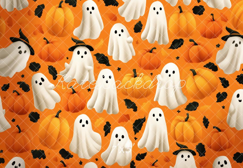Kate Halloween Ghosts Pumpkins Orange Backdrop Designed by Patty Roberts - Kate Backdrop AU
